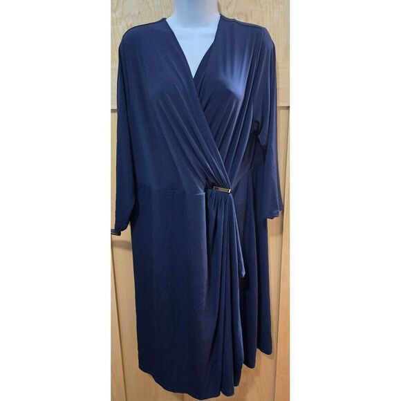 Charter Club Womens Intrepid Blue Surplice Dress 2X Polyester Blend Draped Waist - Picture 1 of 9
